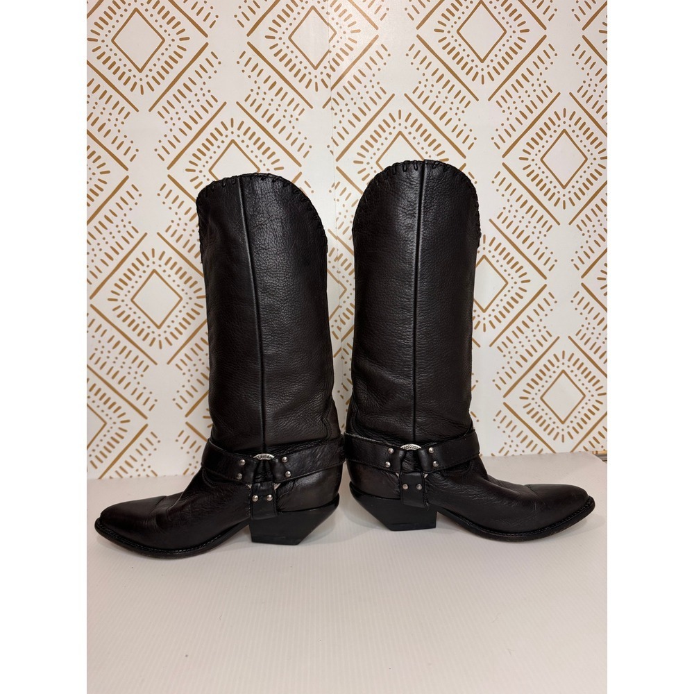 Vintage Zodiac Black Leather Harness Boots Womens 6 Western Biker Edgy Moto - Picture 7 of 13